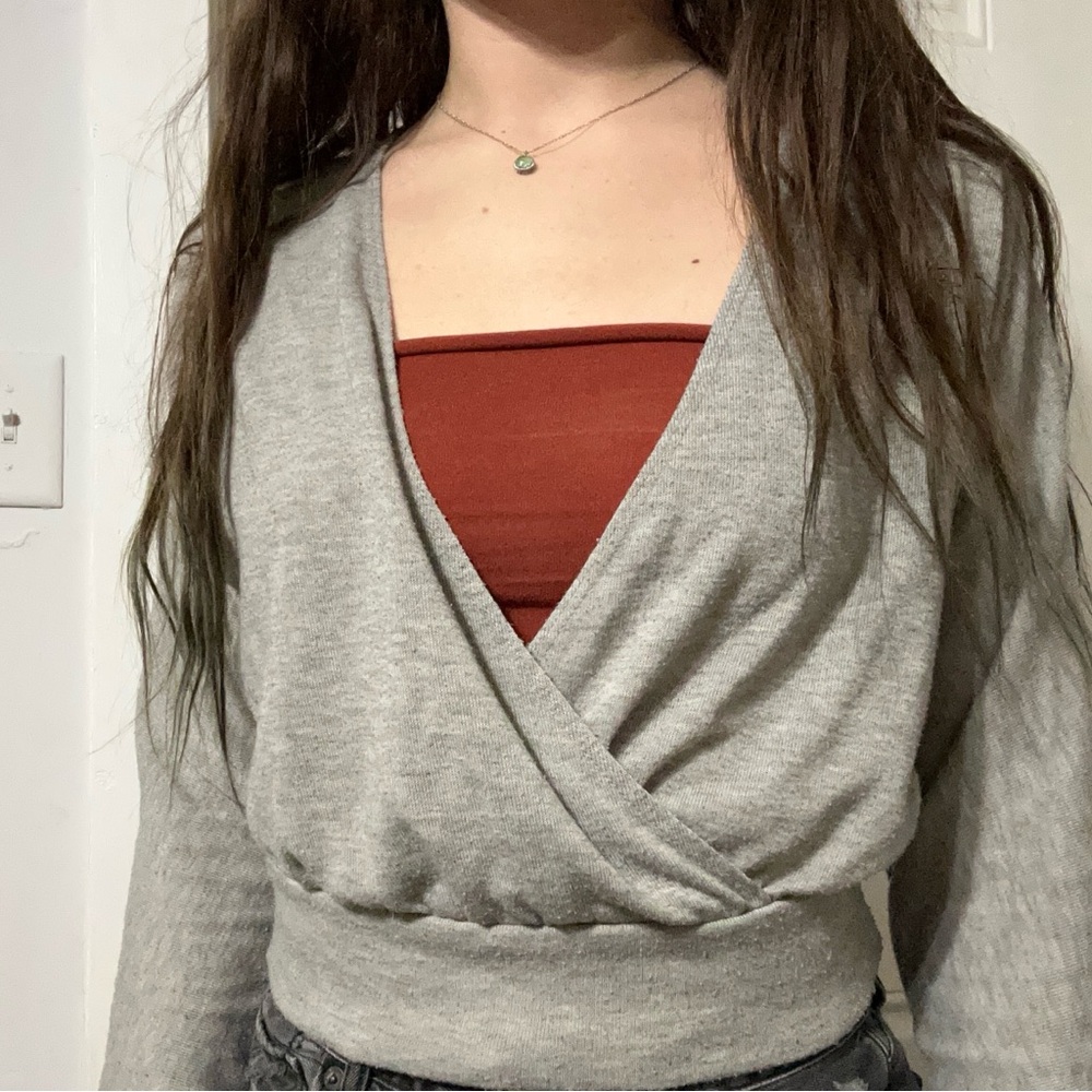 Gray Wrap Sweater Top